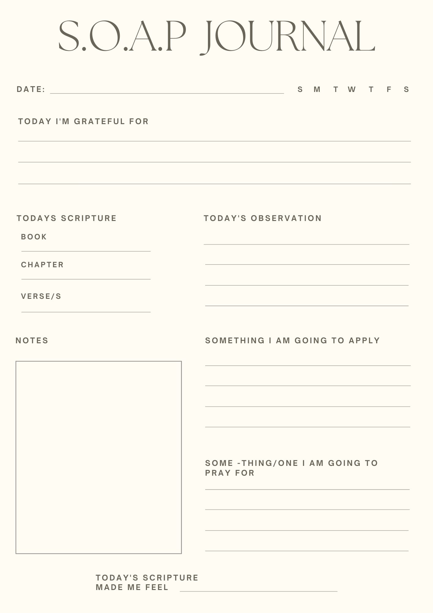 365 Day S.O.A.P Journal Free Printable - Free Bible Worksheets