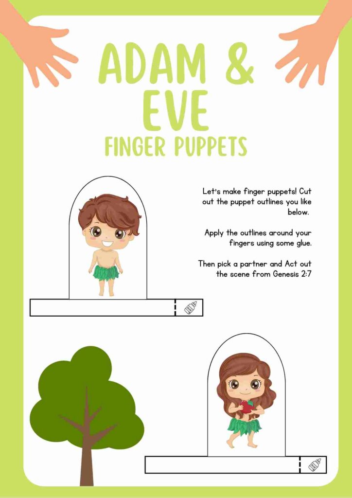 Adam & Eve Puppets Paper Craft - Cut and Paste Activity Sheet