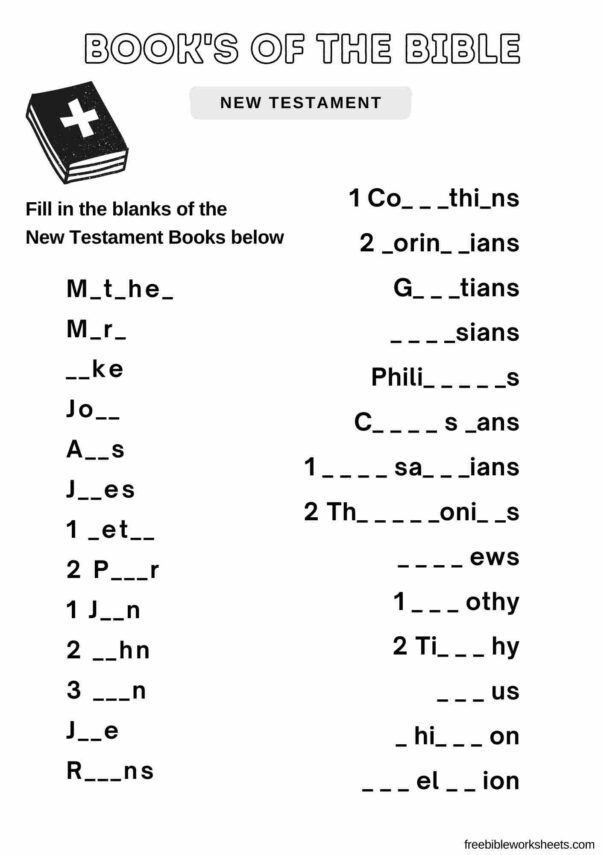 Books of the Bible New Testament Fill in the Blank Free Bible Worksheets