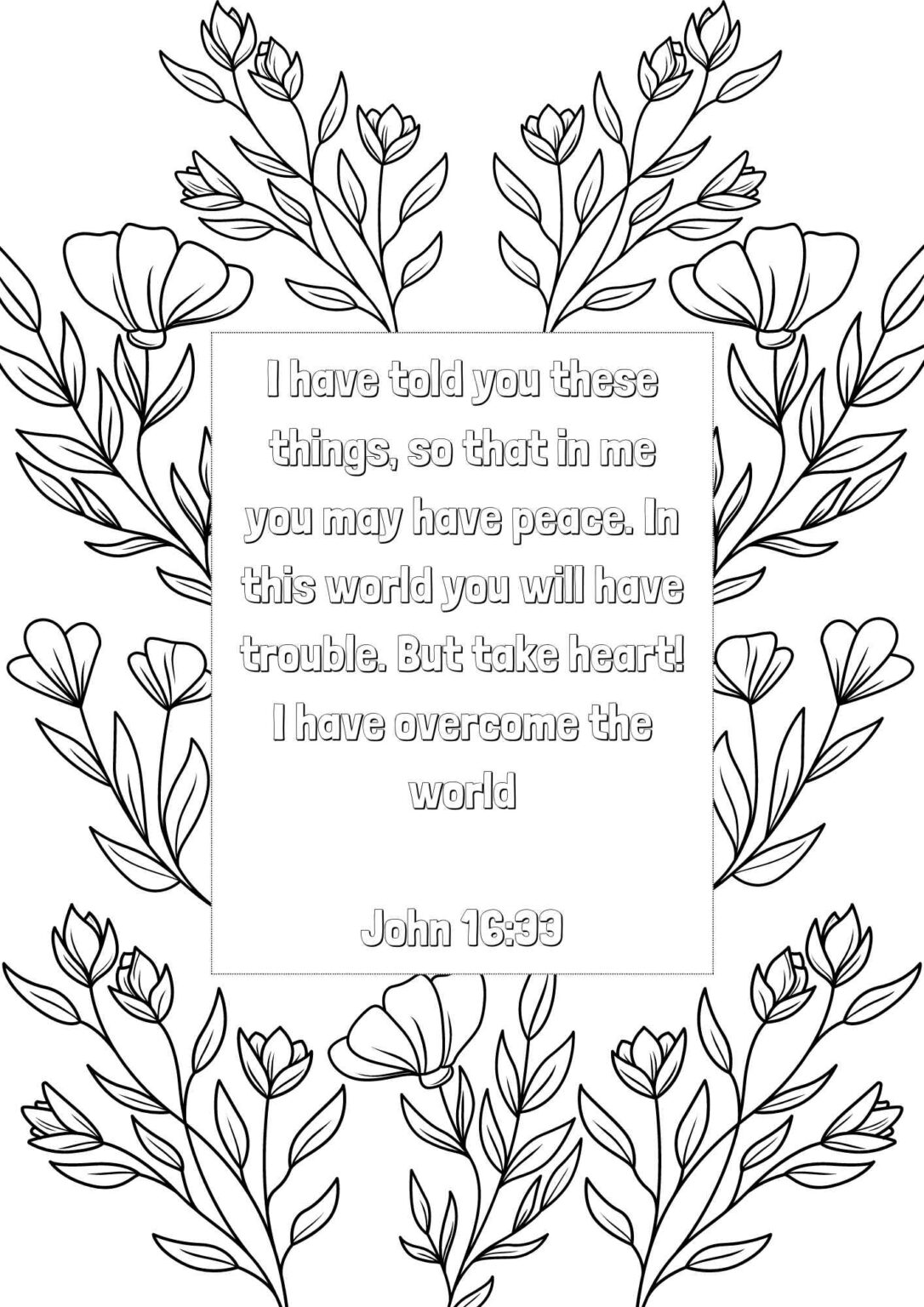 Bible Verse Colouring In John 16:33 - Free Bible Worksheets