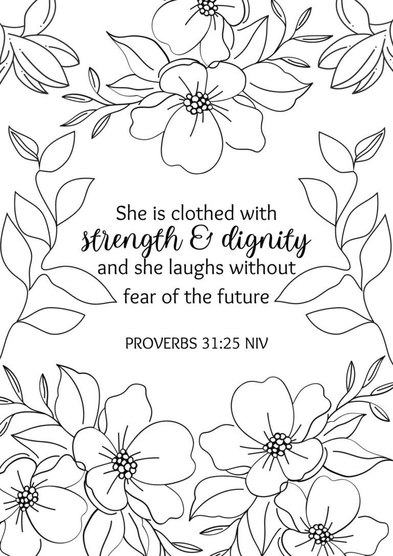 Bible Verse Colouring In - Proverbs 31:25 - Free Bible Worksheets