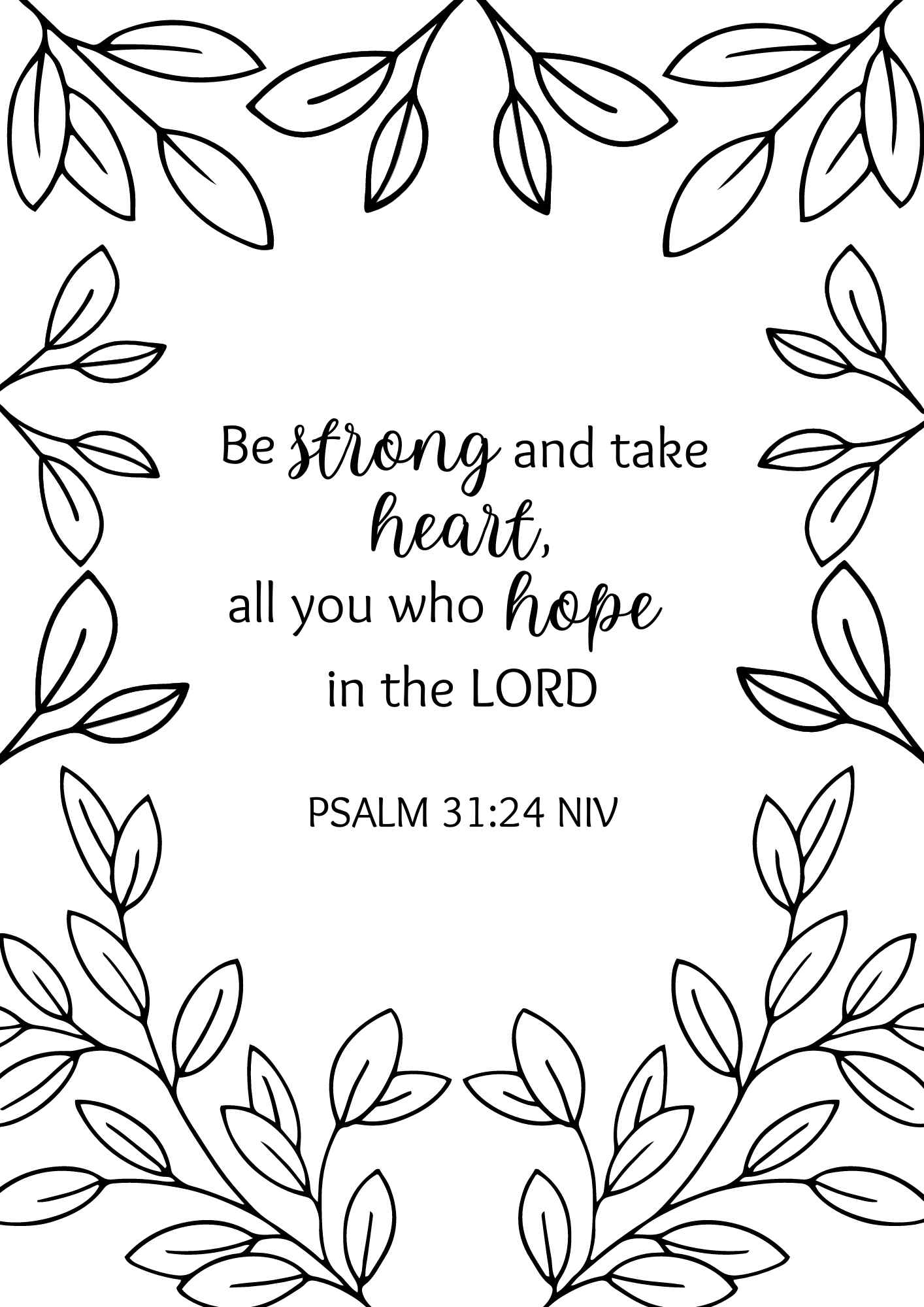 Bible Verse Colouring In - Psalm 31:24 - Free Bible Worksheets