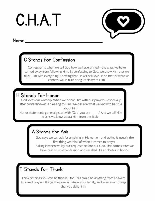 How to do a C.H.A.T Prayer Worksheet