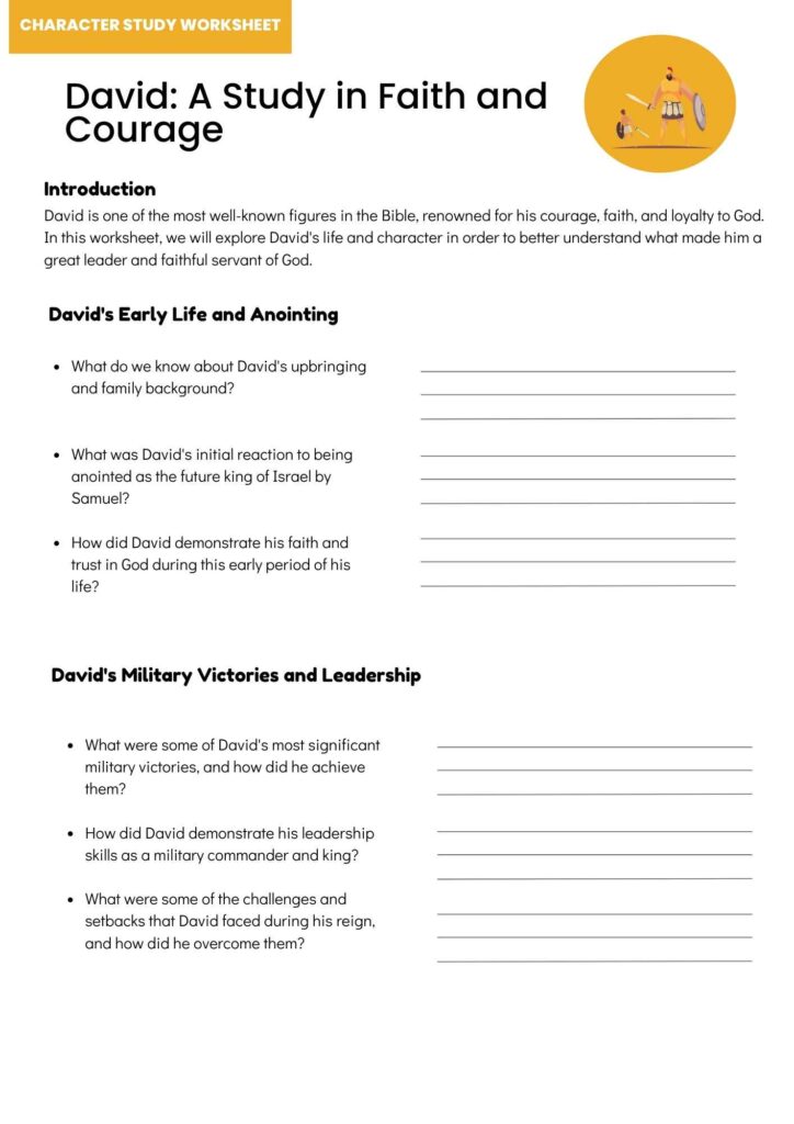 David: A Study in Faith and Courage - Character Study Worksheet