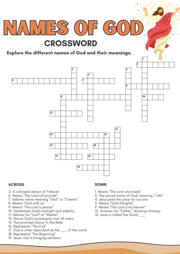 Free Names of God Crossword Puzzle – Printable Faith-Based Fun