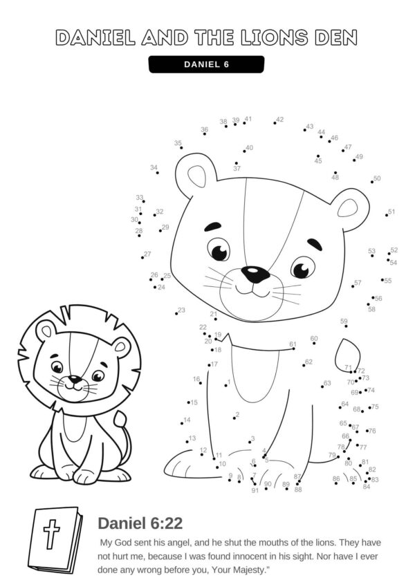 Daniel and the Lions' Den Dot-to-Dot Activities - Fun Printable Bible Worksheets for Kids