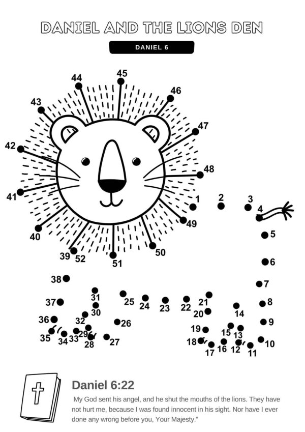 Daniel and the Lions' Den Dot-to-Dot Activities - Fun Printable Bible Worksheets for Kids