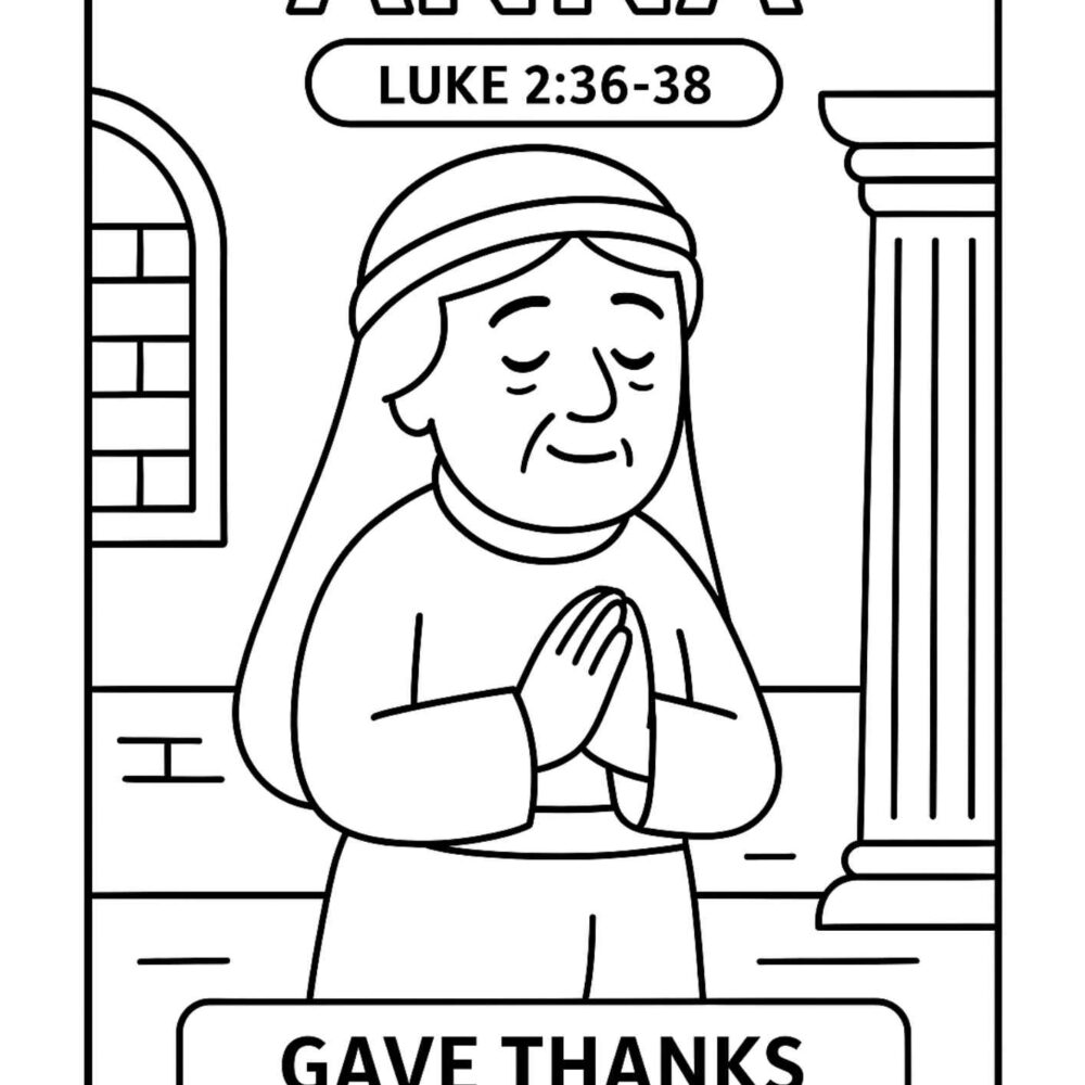 Anna the Prophetess Bible Coloring Page – Free Printable for Kids (Luke 2:36–38)