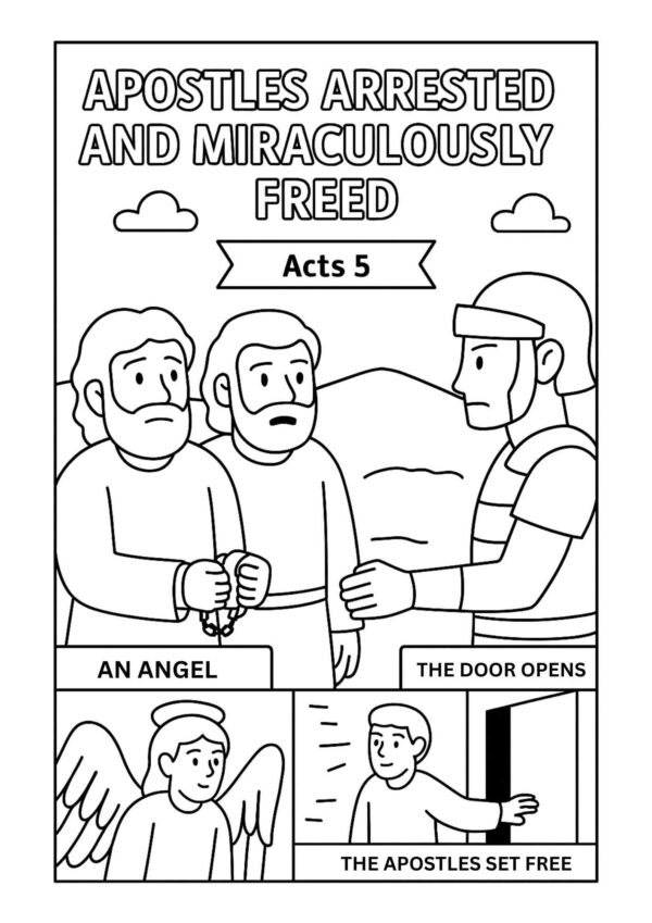 Apostles Arrested and Miraculously Freed – Free Bible Coloring Page for Kids (Acts 5)