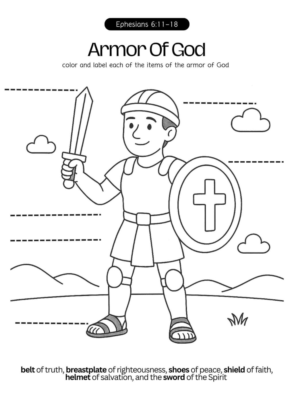 Armor of God Color and Label Printable (Ephesians 61118) Free