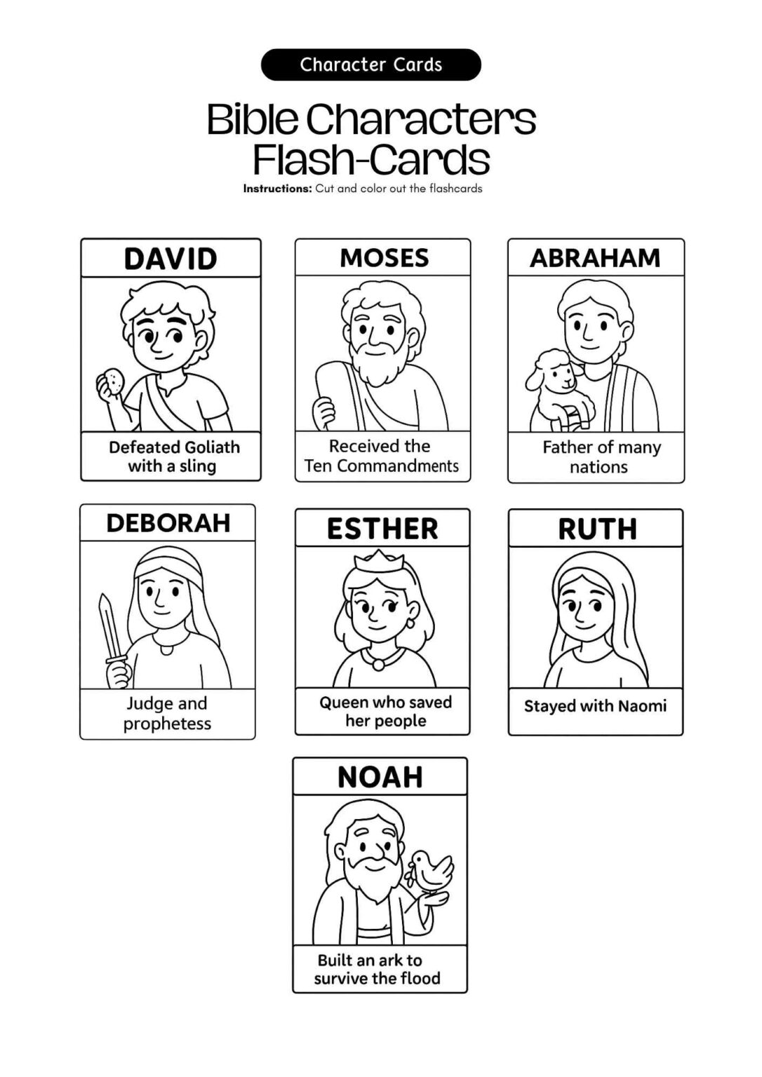 Bible Characters Flash Cards - Bible Characters Flash%E2%80%91Cards %E2%80%93 Moses Abraham David Deborah Noah Esther 1086x1536 