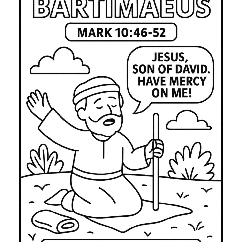 Blind Bartimaeus Bible Coloring Page – Free Printable for Kids (Mark 1046–52)
