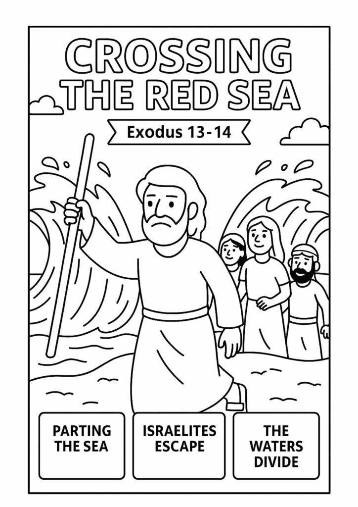 Crossing the Red Sea Coloring Page – Free Exodus 13–14 Printable for ...
