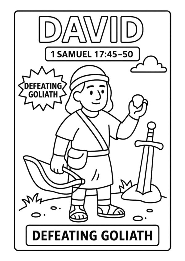 David Bible Character Coloring Page – Free Printable for Kids (1 Samuel 1745–50)