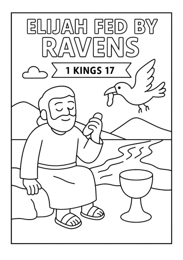 Elijah Fed by Ravens – Free Bible Coloring Page for Kids (1 Kings 17)