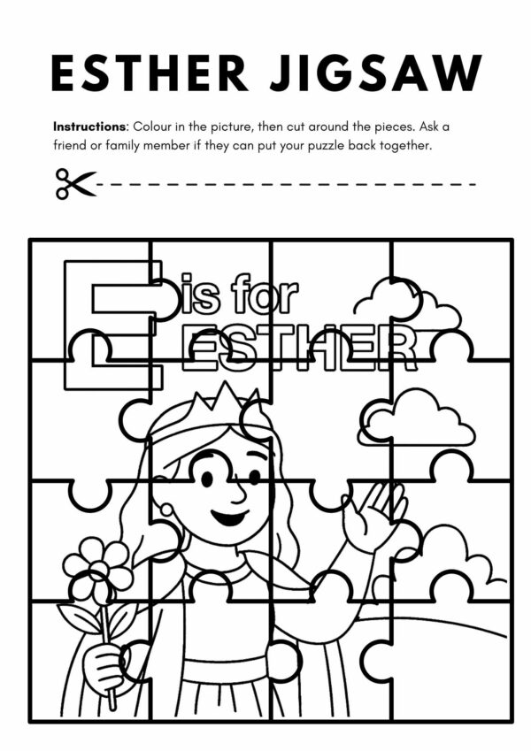 Esther Themed Cut and Color Puzzle – Free Bible Printable for Kids