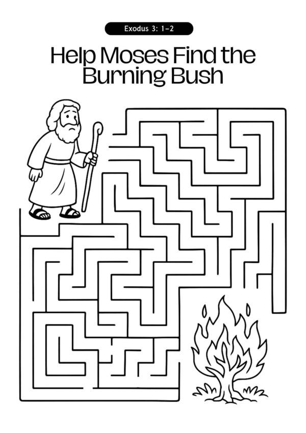 Free Moses and the Burning Bush Maze Printable – Bible Activity for Kids (Exodus 3)