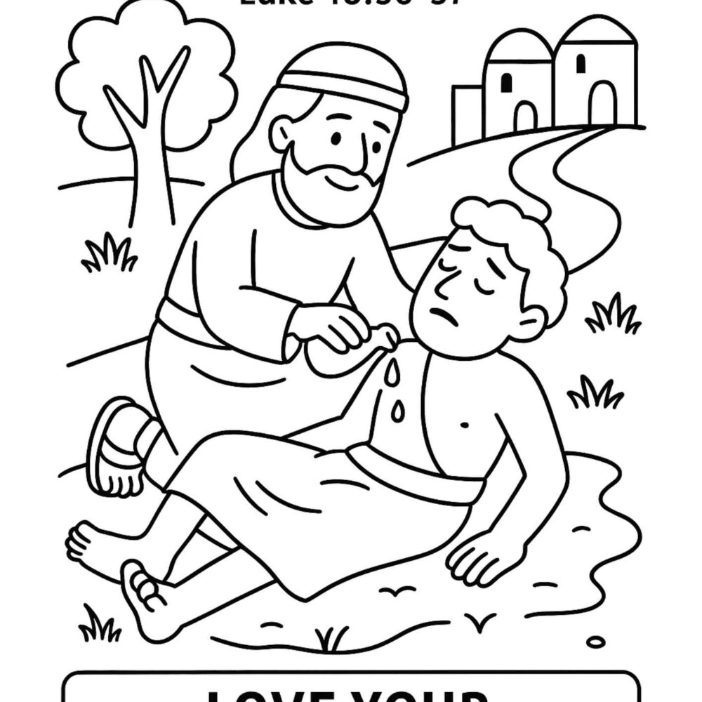 Good Samaritan Bible Coloring Page – Free Printable for Kids (Luke 1030–37)