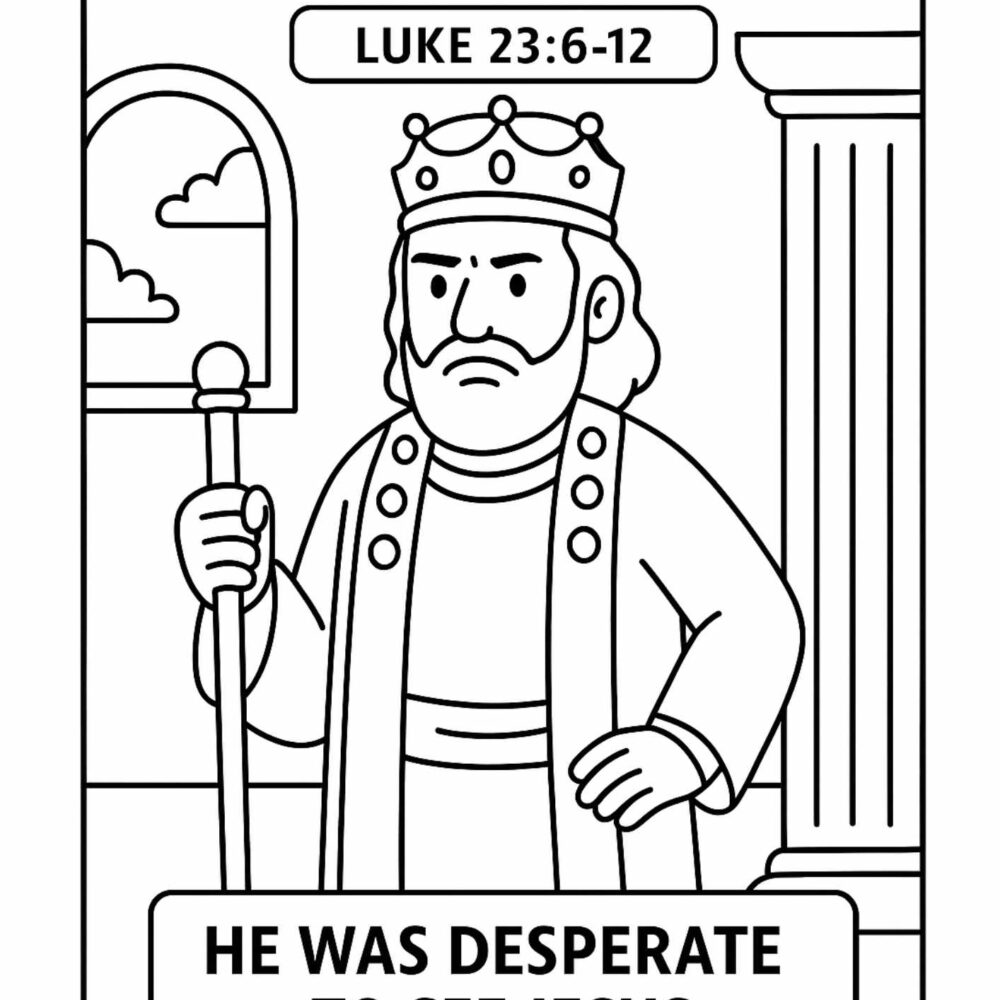 Herod Antipas Bible Coloring Page – Free Printable for Kids (Luke 236–12)