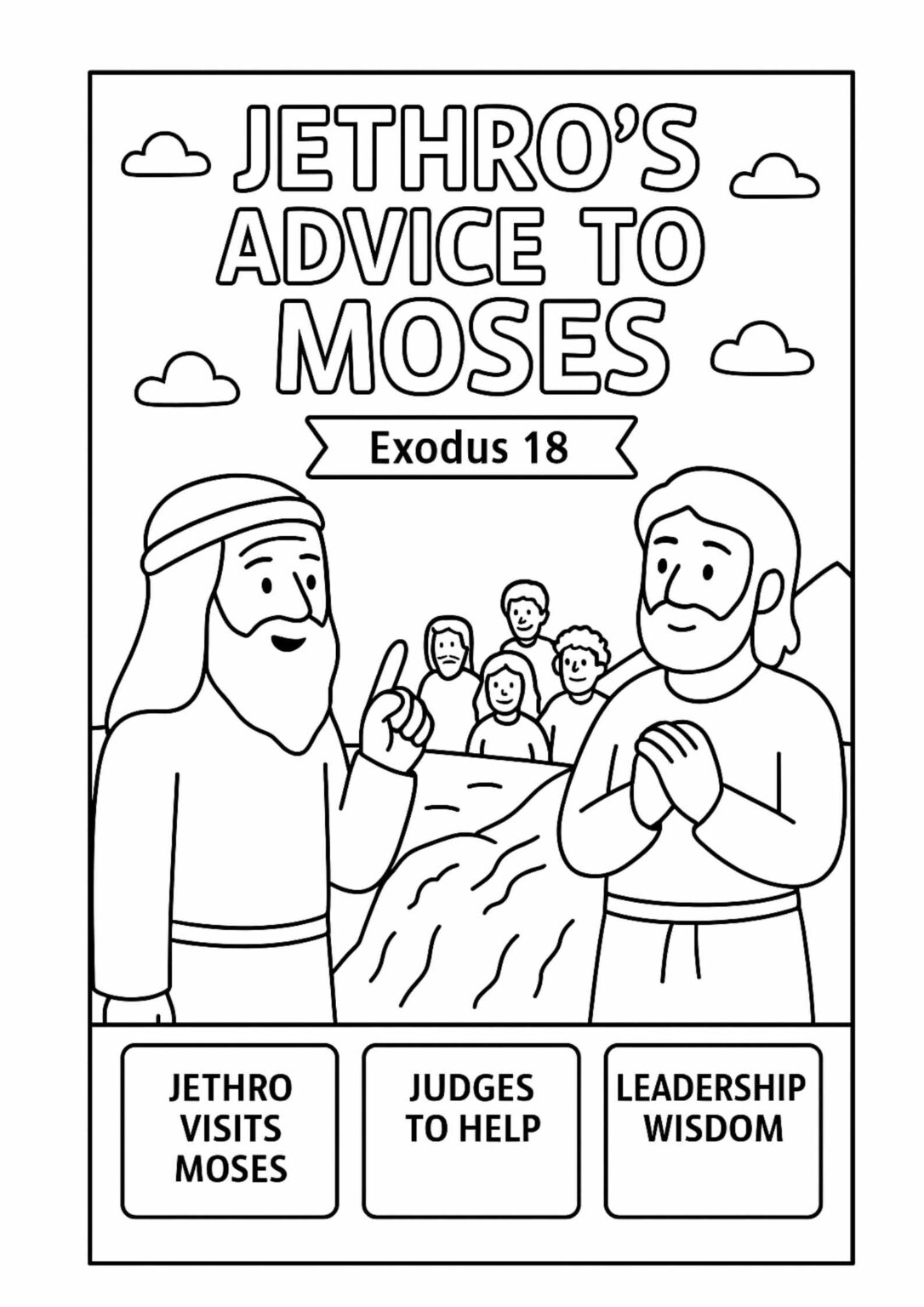 Jethro’s Advice to Moses Coloring Page – Free Exodus 18 Printable for