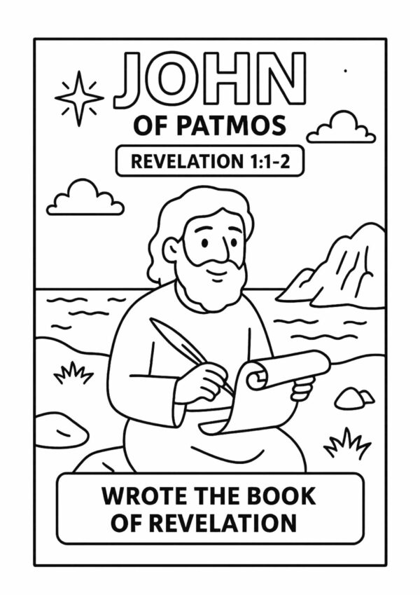 John of Patmos Bible Character Coloring Page – Free Printable for Kids (Revelation 11–2)