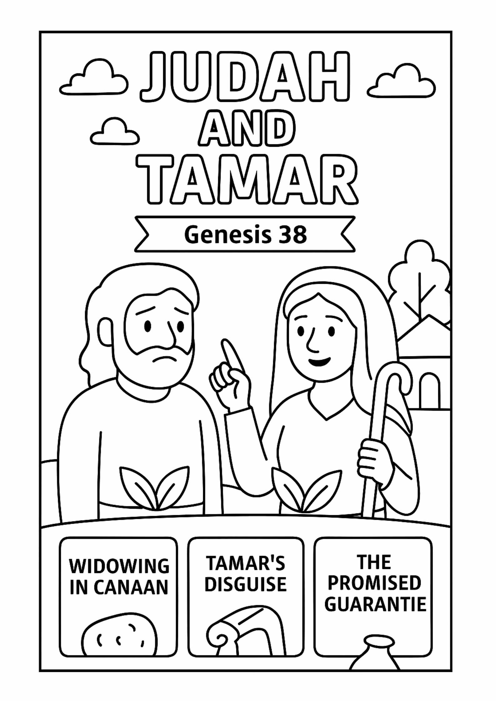 Judah And Tamar Coloring Page Free Genesis 38 Printable For Kids 