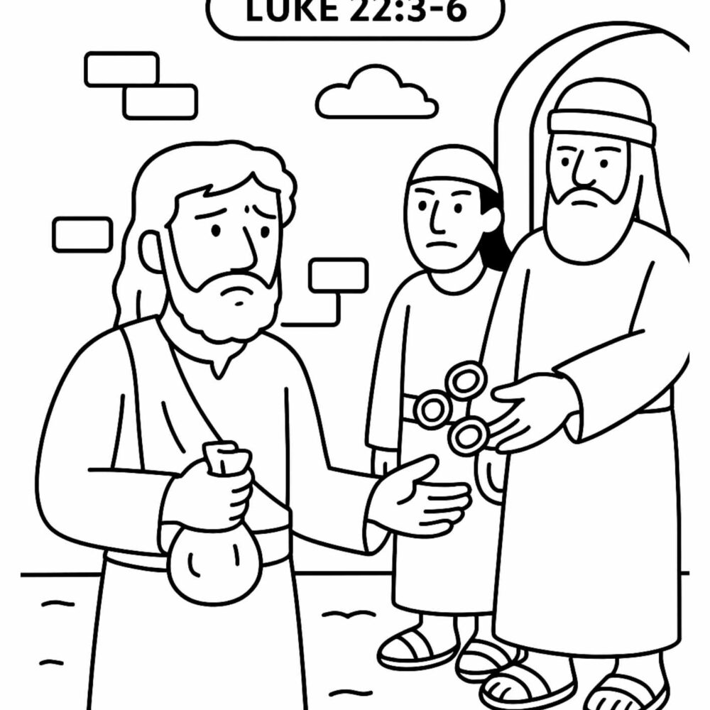 Judas Iscariot Bible Coloring Page – Free Printable for Kids (Luke 22:3–6)