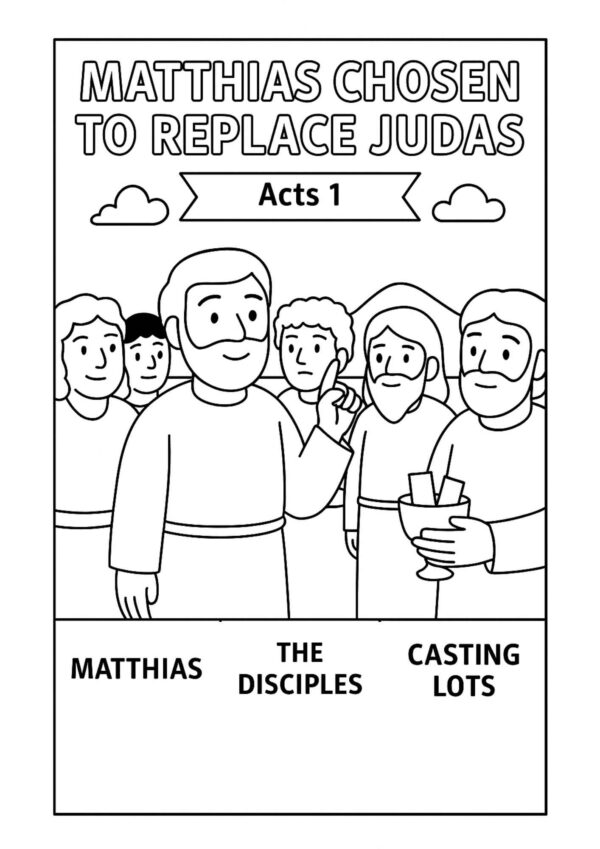 Matthias Chosen to Replace Judas – Free Bible Coloring Page (Acts 1)