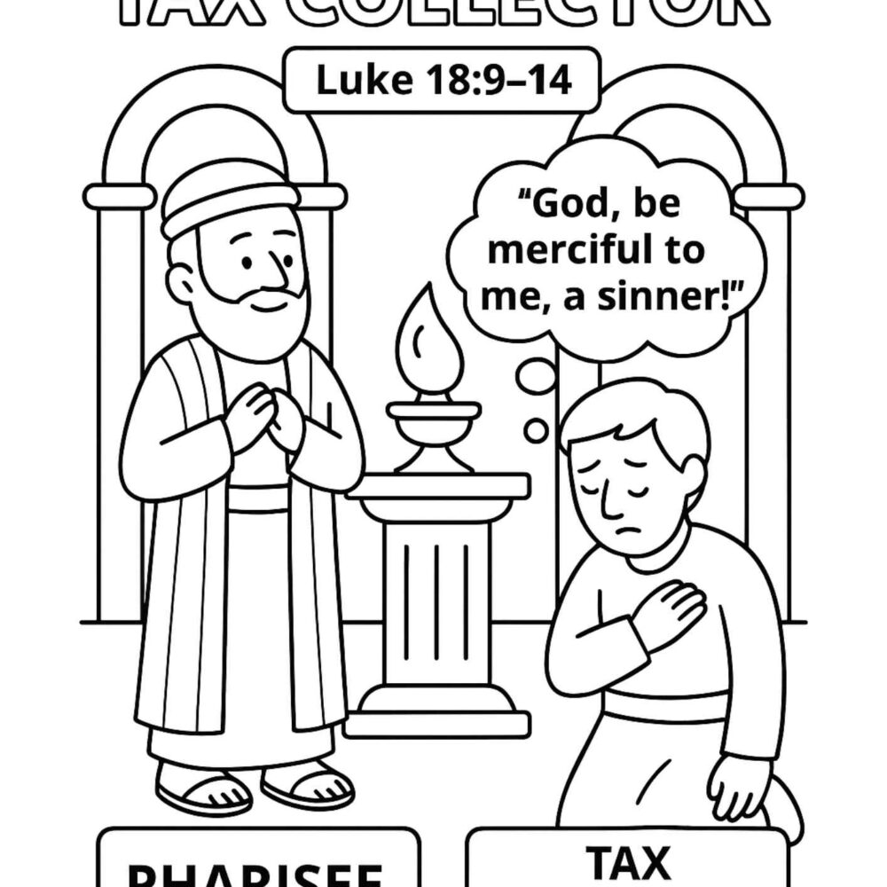 Pharisee and Tax Collector Bible Coloring Page – Free Printable for Kids (Luke 189–14)