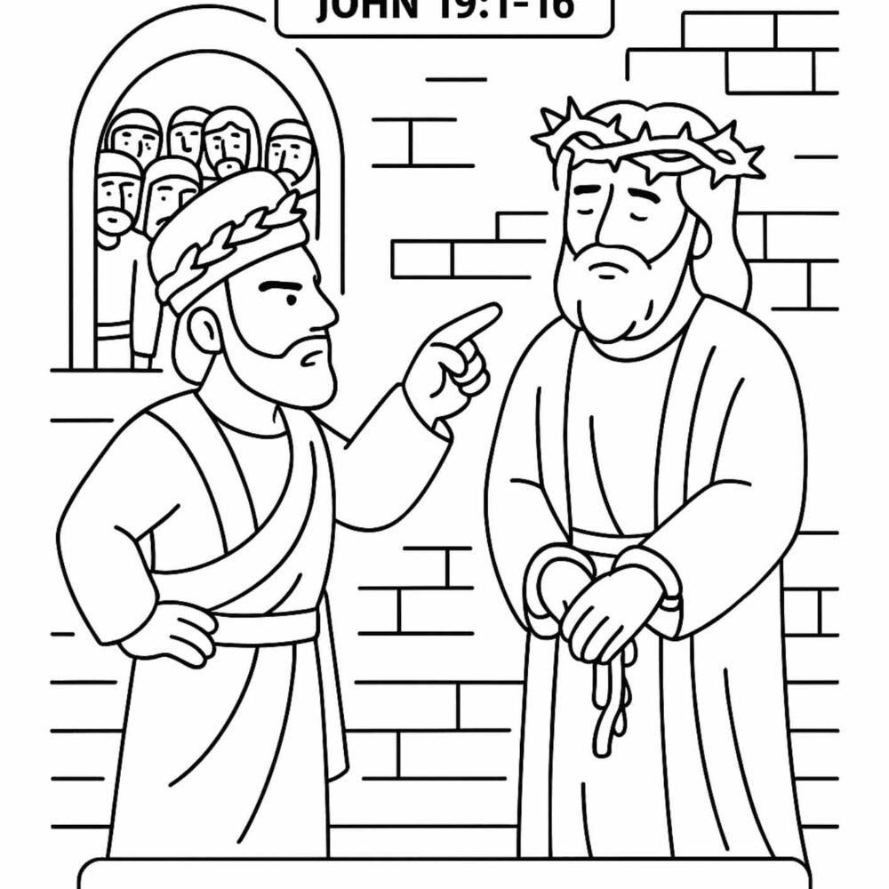Pontius Pilate Bible Coloring Page – Free Printable for Kids (John 191–16)