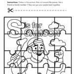 Samson Themed Cut and Color Puzzle – Free Bible Printable for Kids