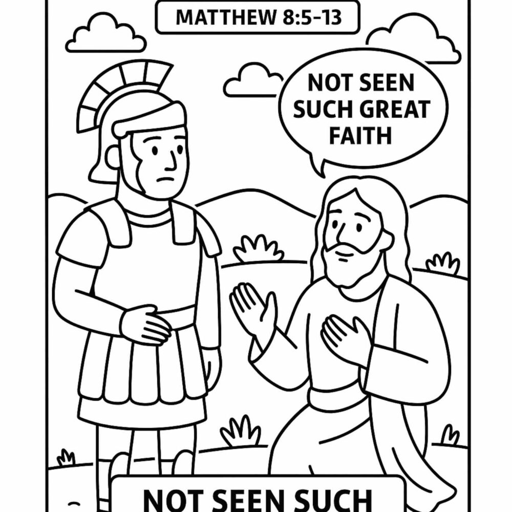 The Centurion Bible Coloring Page – Free Printable for Kids (Matthew 85–13)