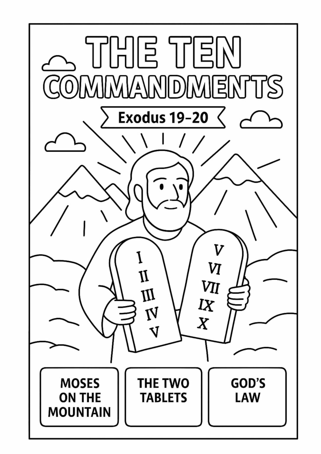 The Ten Commandments Coloring Page – Free Exodus 19–20 Printable for ...