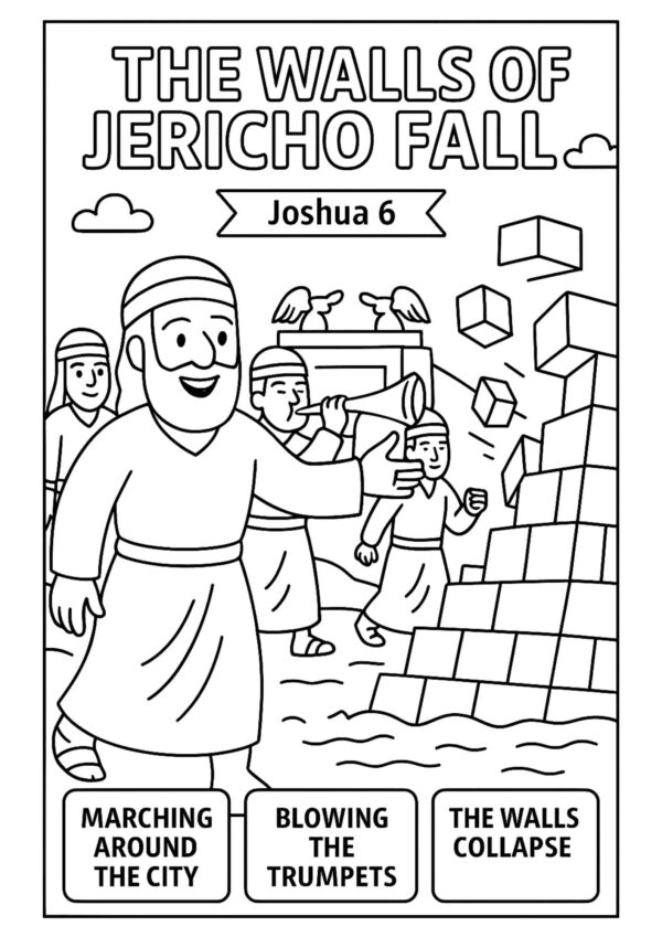 The Walls of Jericho Fall Coloring Page – Free Joshua 6 Printable for Kids