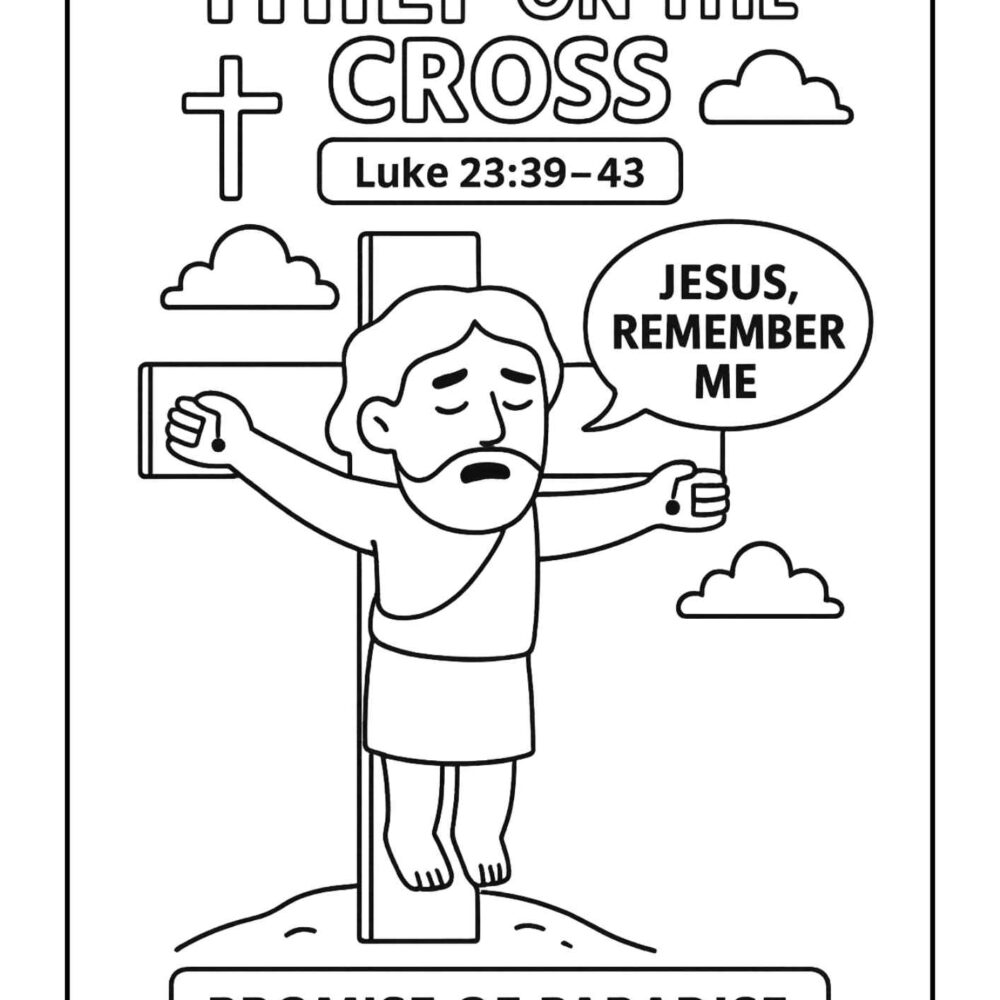 Thief on the Cross Bible Character Coloring Page – Free Printable for Kids (Luke 23:39–43)