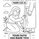 Woman with the Issue of Blood Bible Coloring Page – Free Printable for Kids (Mark 525–34)