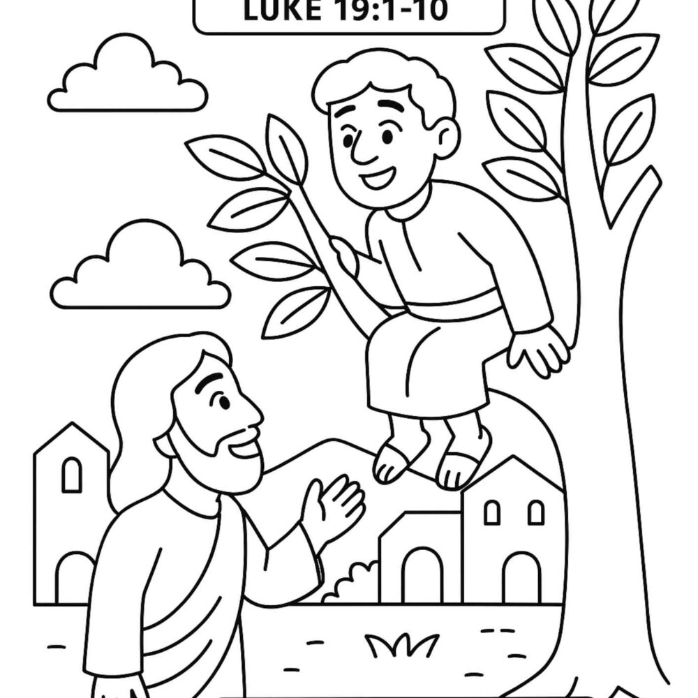 Zacchaeus Bible Coloring Page – Free Printable for Kids (Luke 191–10)