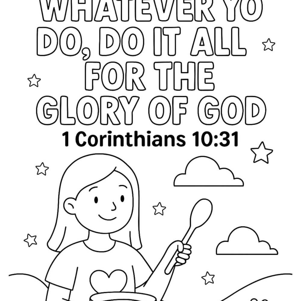 1 Corinthians 10:31 Coloring Page – “Whatever You Do, Do It All for the Glory of God” (Free Printable)