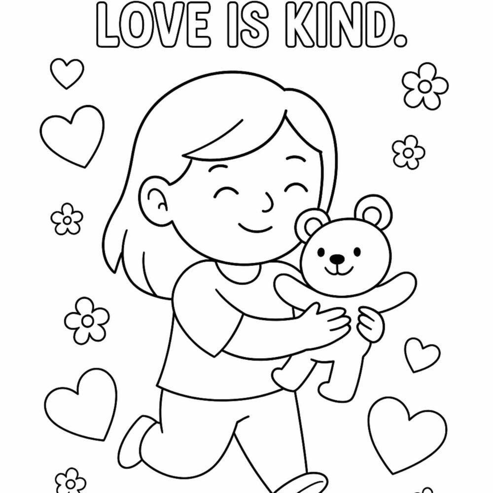 1 Corinthians 13:4 Coloring Page – “Love is Patient, Love is Kind” (Free Printable)