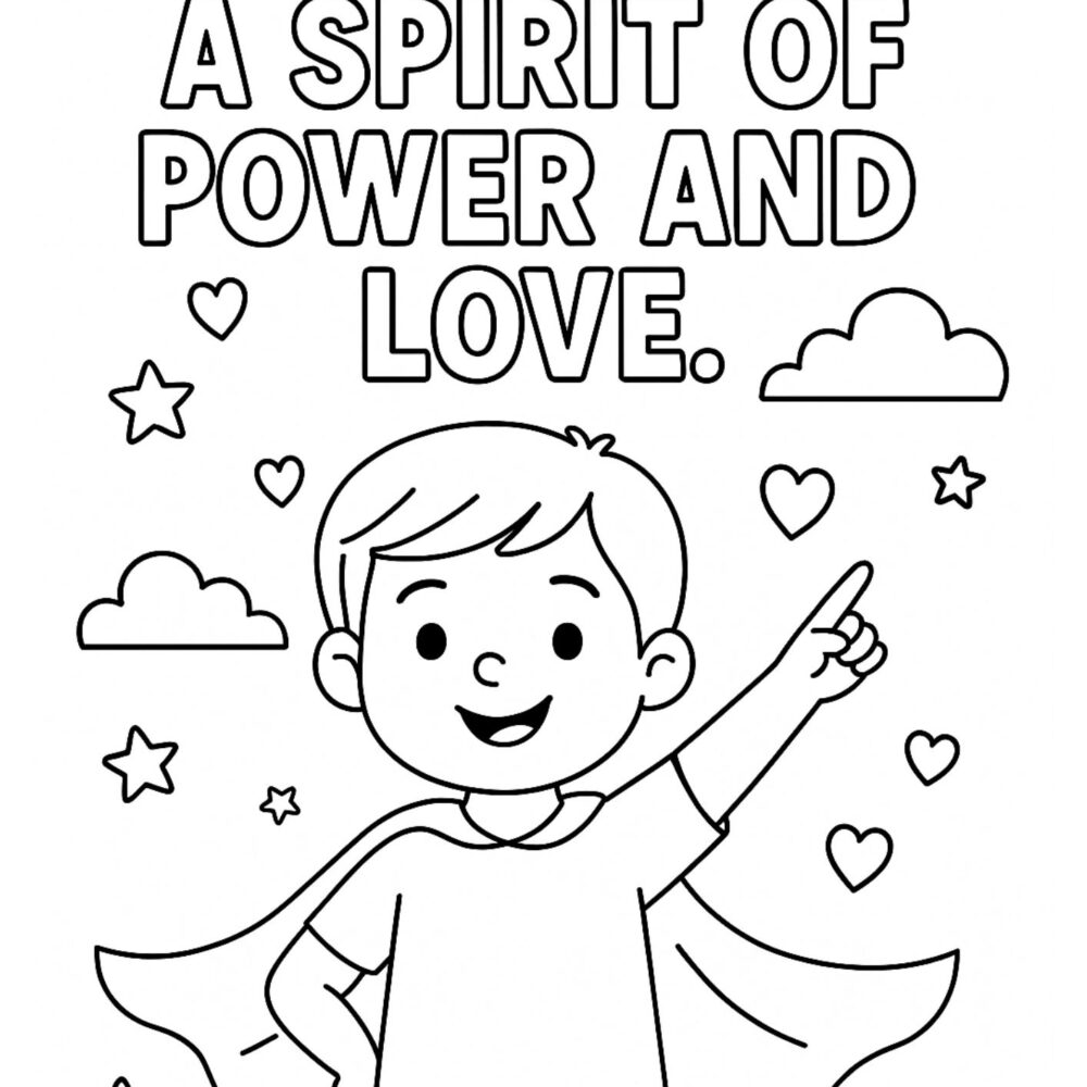 2 Timothy 1:7 Coloring Page – “God Gave Us a Spirit of Power and Love” (Free Printable)