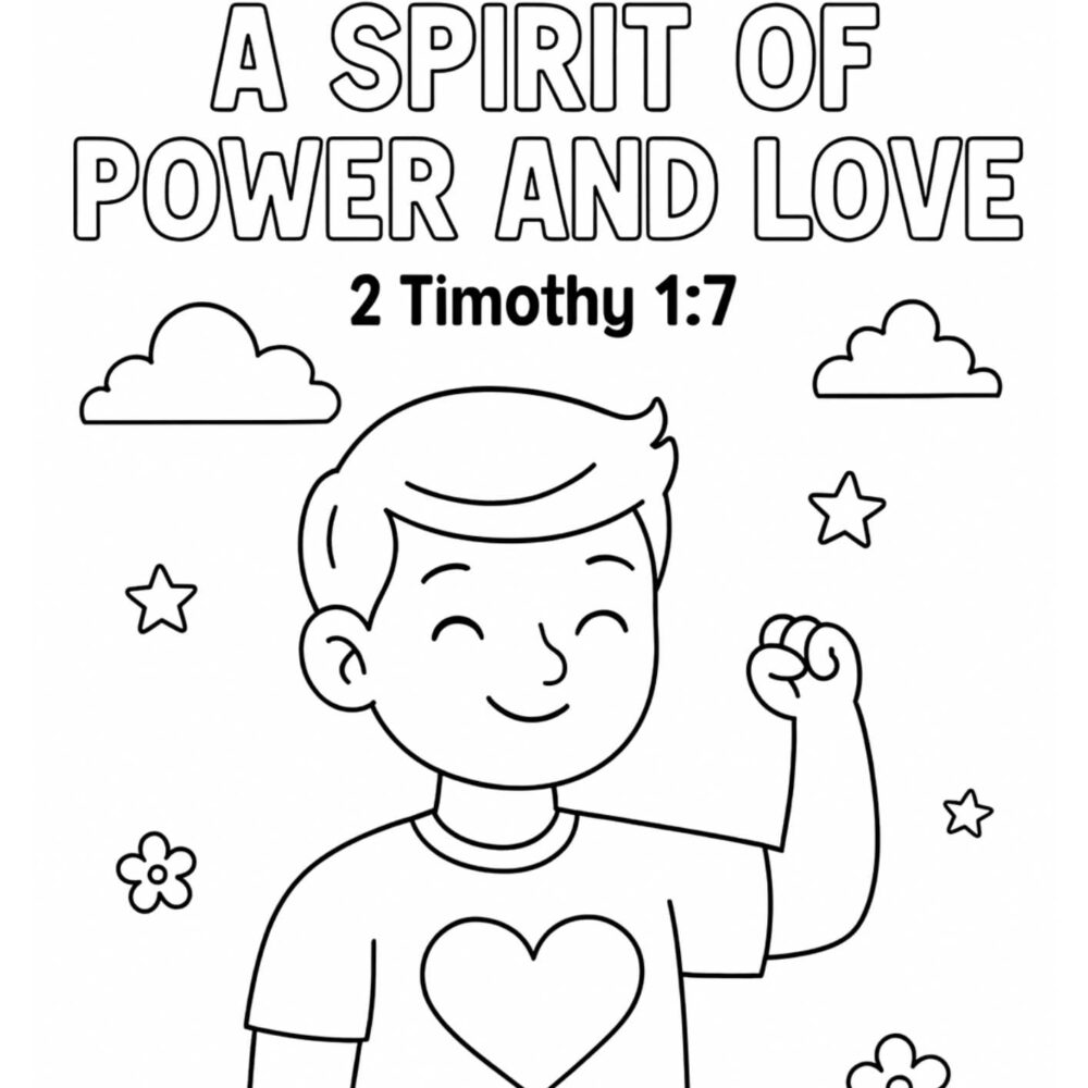 2 Timothy 1:7 Coloring Page – “God Gave Us a Spirit of Power and Love” (Free Printable)