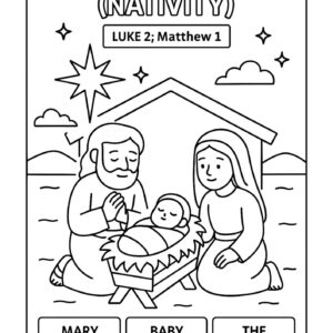 Birth of Jesus (Nativity) – Free Bible Coloring Page for Kids (Luke 2; Matthew 1)
