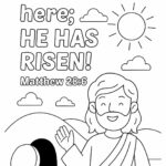 Matthew 28:6 Coloring Page – “He is Not Here; He Has Risen!” (Free Easter Printable)