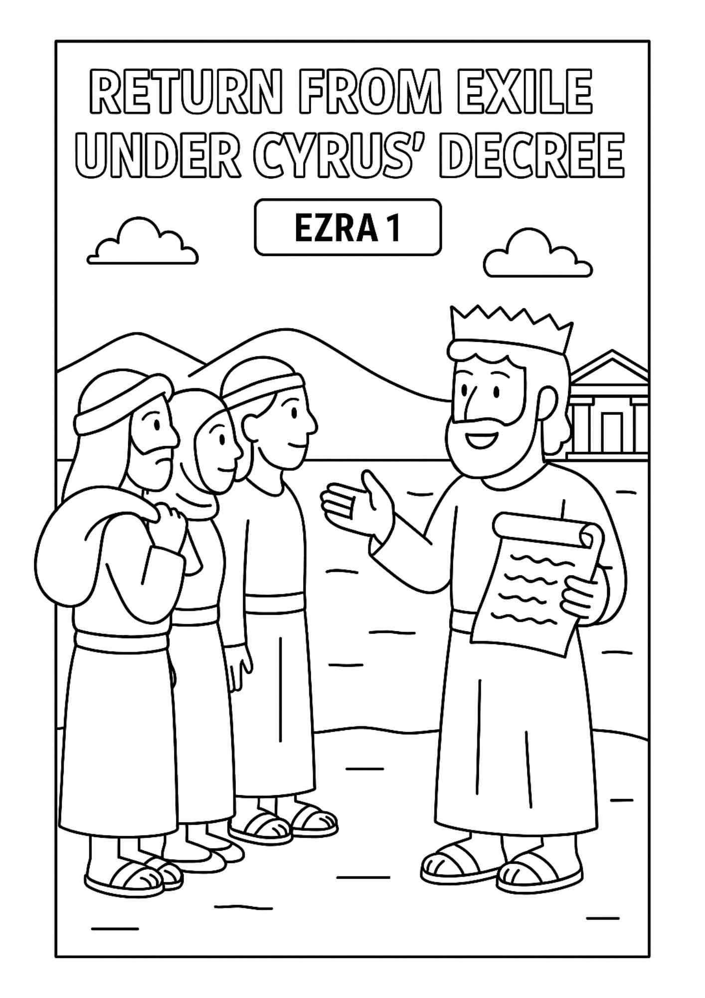 Return from Exile under Cyrus’ Decree – Free Ezra 1 Bible Coloring Page Return from Exile under Cyrus’ Decree – Free Ezra 1 Bible Coloring Page