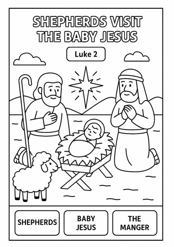 Shepherds Visit the Baby Jesus – Free Bible Coloring Page for Kids (Luke 2)