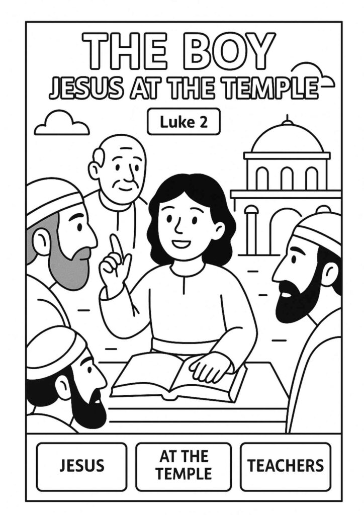 The Boy Jesus At The Temple Free Bible Coloring Page Luke 2 Free the-boy-jesus-at-the-temple-free-bible-coloring-page-luke-2-free