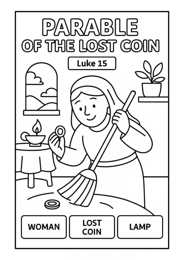The Lost Coin – Free Luke 15 Bible Coloring Page for Kids