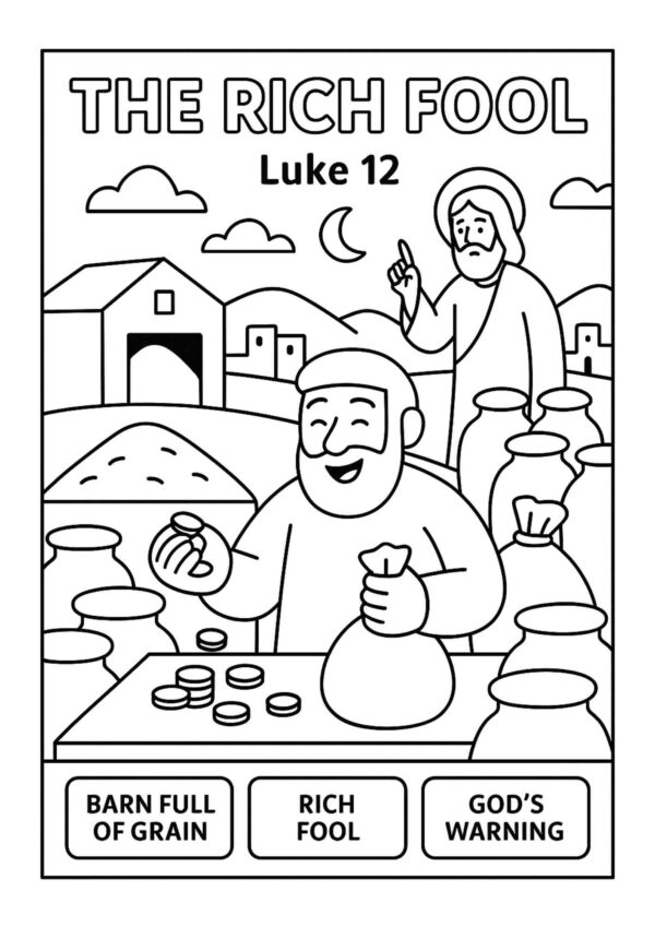 The Rich Fool – Free Luke 12 Bible Coloring Page for Kids
