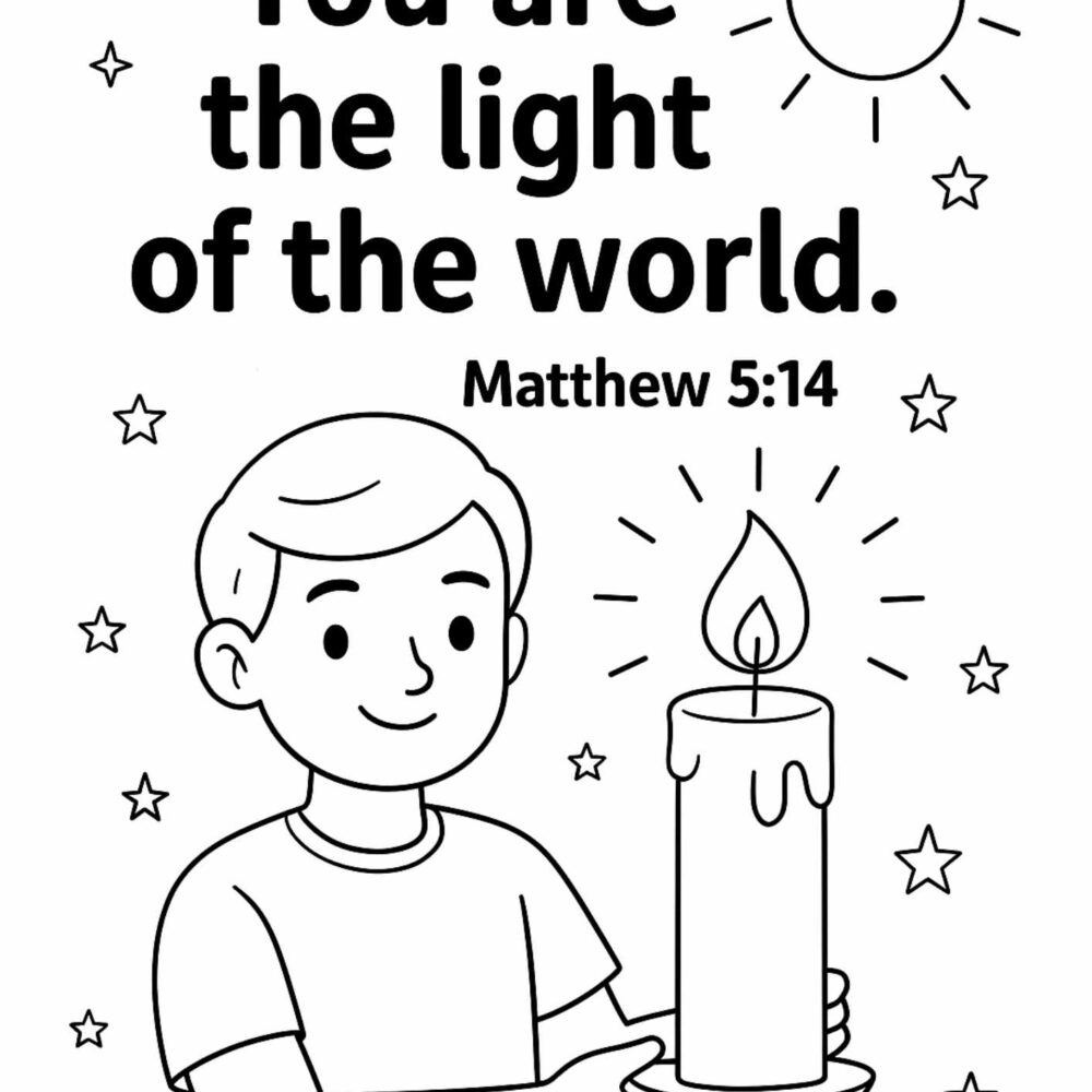 “You Are the Light of the World” – Matthew 5:14 Coloring Page (Free Printable)