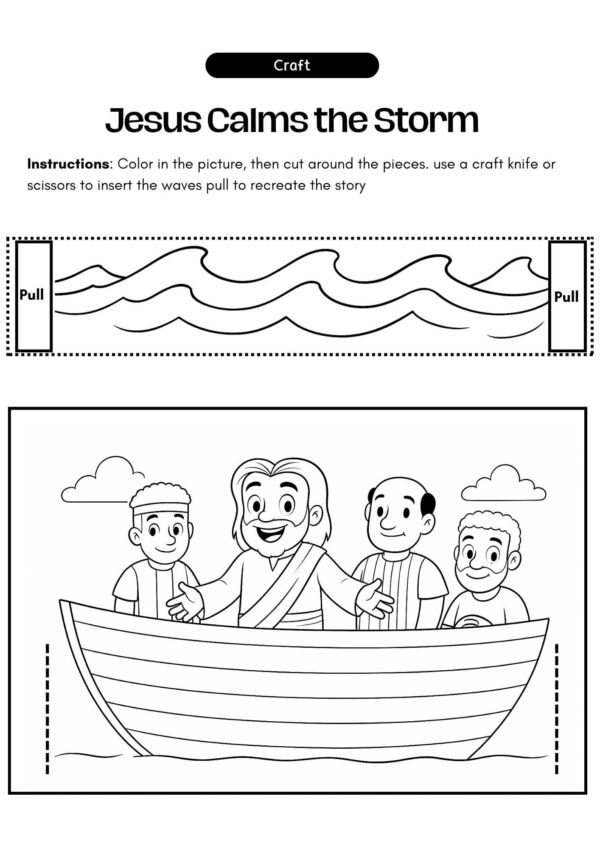 Jesus Calms the Storm Themed Cut and Color – Free Bible Printable for Kids